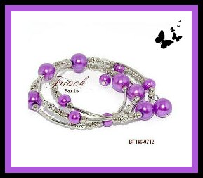 Bracelet multi-rangs de perles mauve
