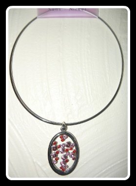 collier ovale strass rose